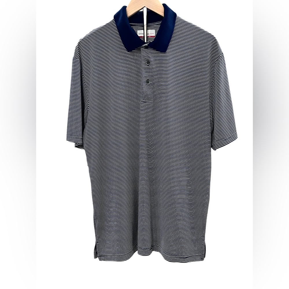 Grand Slam Men's Blue and White Striped Polo Shirt size Large